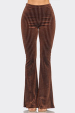 Brown Velvet Flared Long Pants with Glitter Stripes