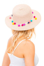 Colorful  Pom Pom Boater Hat: White | WILD FLIER GIFTS AND APPAREL