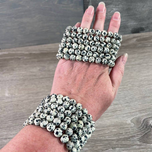 8mm Round Gemstone Beaded Bracelets – Assorted Crystals Bulk: Dalmatian Jasper | WILD FLIER GIFTS AND APPAREL