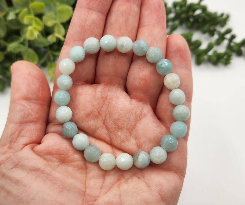 Amazonite Faceted Gemstone Bracelet with 8mm Beads-7.5" Long