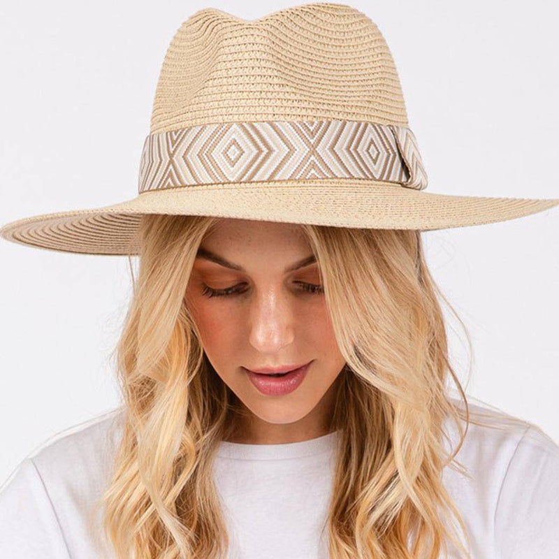 TRIBAL AZTEC PATTERN STRAW SUN HAT.: TP | WILD FLIER GIFTS AND APPAREL