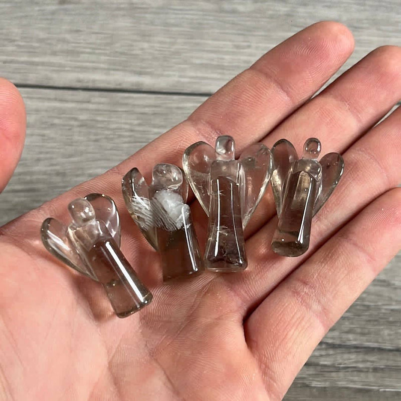 Gemstone Angel Figurines 1-Inch : Smoky Quartz