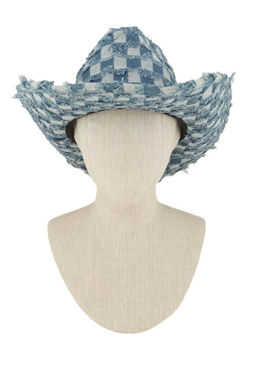 Checkered Fringe Denim Cowboy Hats