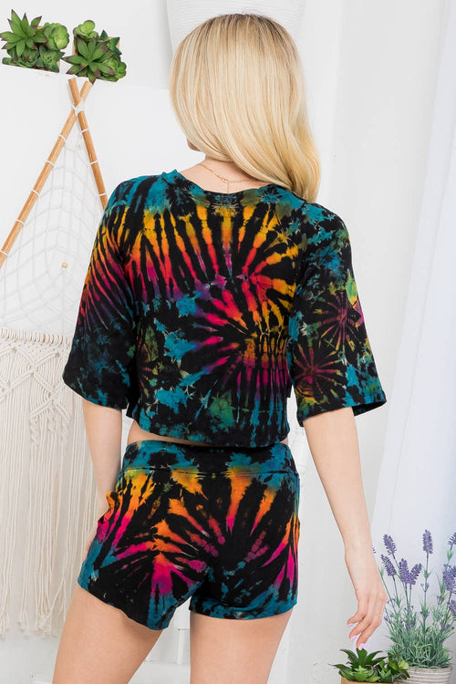 Tie-dye 3/4 Sleeve Crop Top (TH-1598): Assorted (Available Colors) / Free Size | WILD FLIER GIFTS AND APPAREL