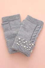 Pearl Stone Embellished Knit Fingerless Gloves | WILD FLIER GIFTS AND APPAREL