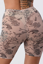 Bear Dance Tattoo Print Mesh Biker Shorts - WILD FLIER GIFTS AND APPAREL