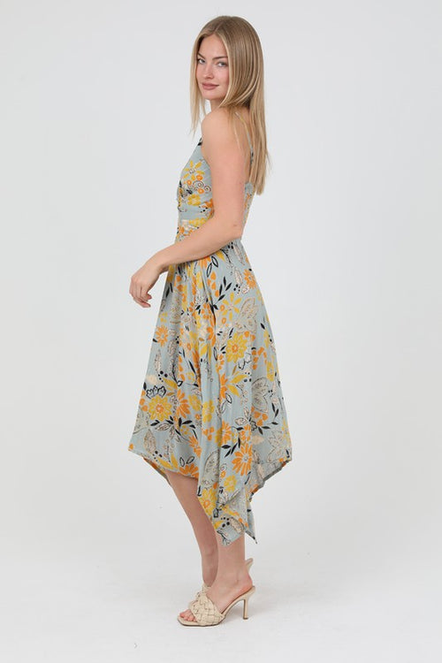 Angie Hanky Hem Maxi Dress with Twist Front Cutout