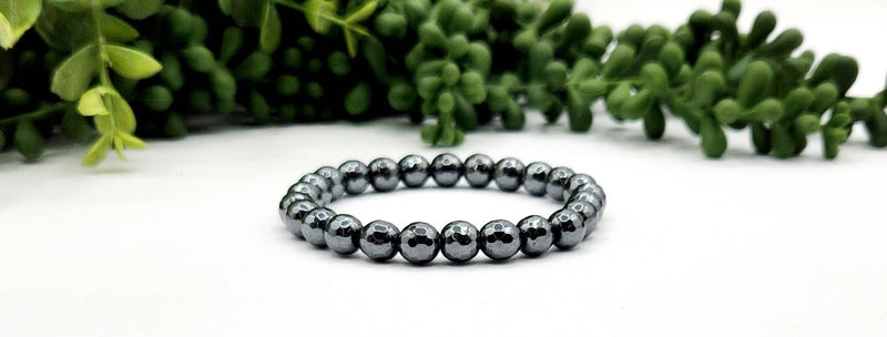 Hematite Faceted 8mm Gemstone Bracelet Stretchable-7.5"L