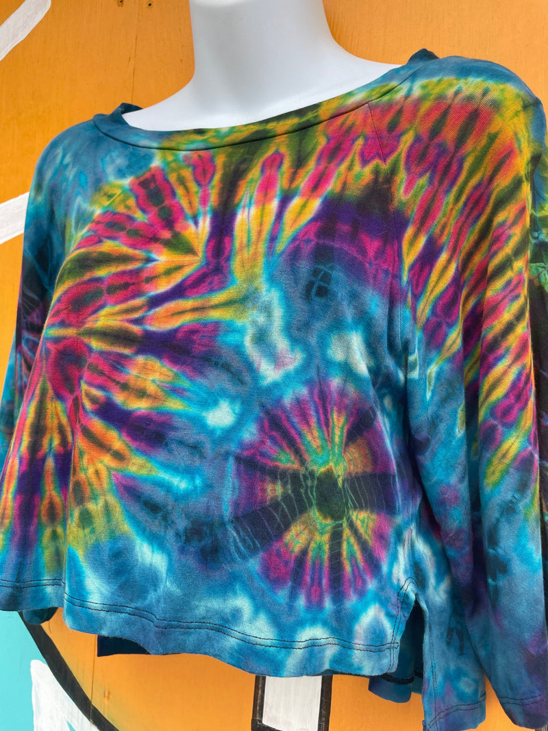 Hippy Tie-dye 3/4 Sleeve Crop Top : One Size | WILD FLIER GIFTS AND APPAREL