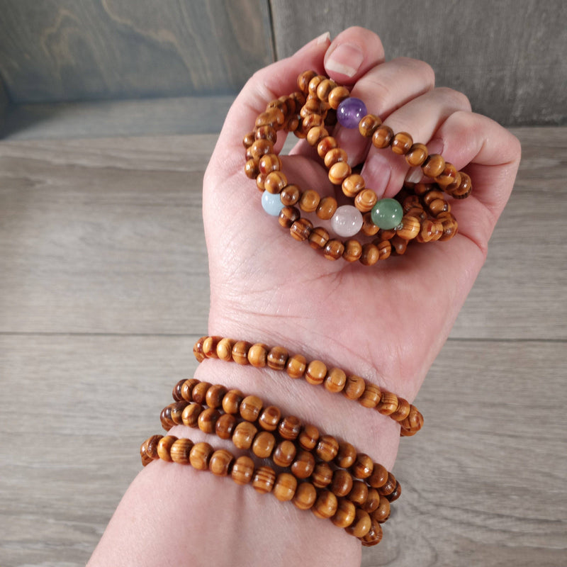 Assorted Gemstone with Wood Beads Bracelet Stretchy String: Assorted Symbols and Stones | WILD FLIER GIFTS AND APPAREL