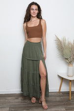 Angie Tiered Olive Maxi Skirt