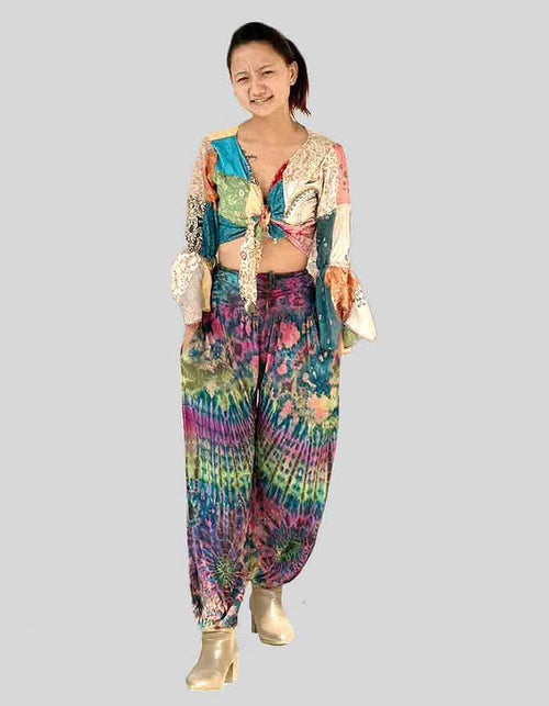 Tie Dye Harem Pant (KT-1304): Black Rainbow / Free Size | WILD FLIER GIFTS AND APPAREL