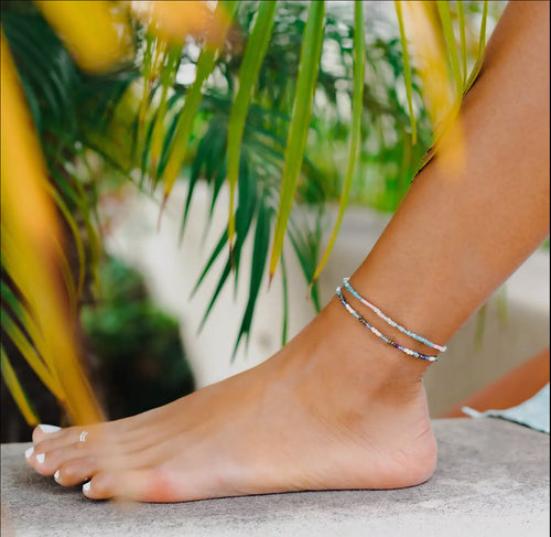 Lotus and Luna Beaded Anklets
