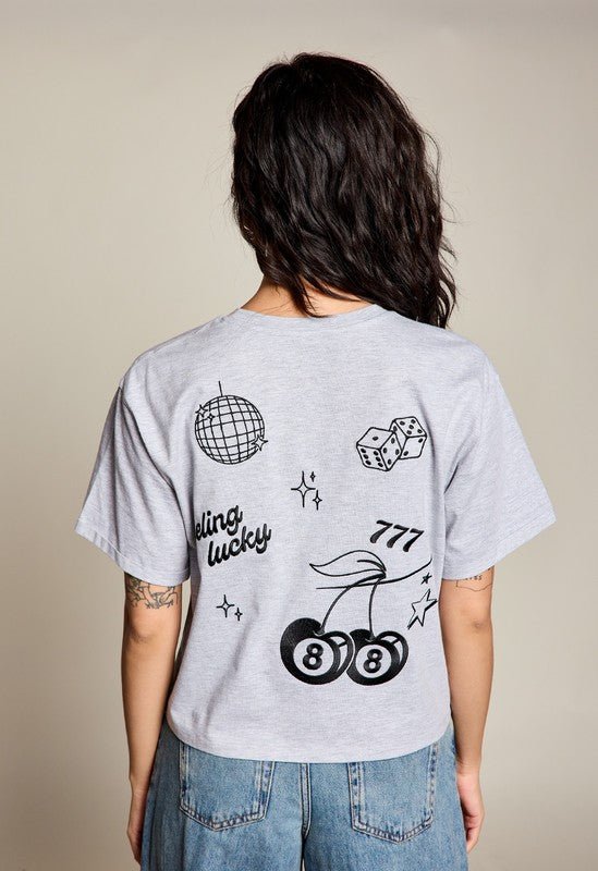 Cherry 8 Ball Graphic Crop Tee | WILD FLIER GIFTS AND APPAREL