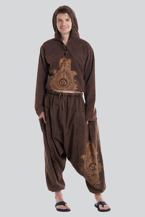 Hamsa Hand Om Print Unisex Harem Pants (TH-1440): One Size | WILD FLIER GIFTS AND APPAREL