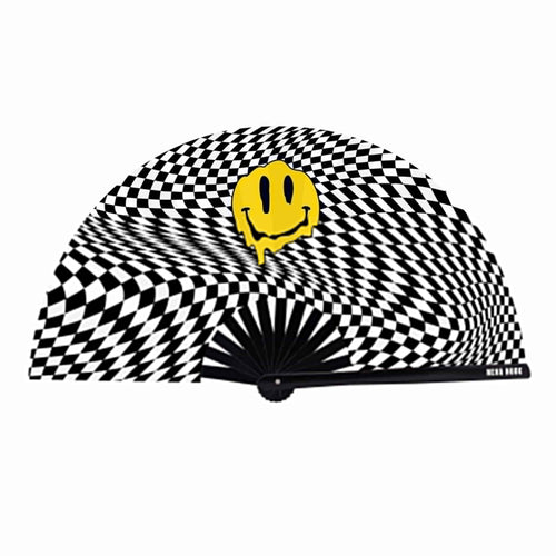 Trippy Checkers Melty Face Blacklight Reactive Folding Fan: Black White / O/S | WILD FLIER GIFTS AND APPAREL