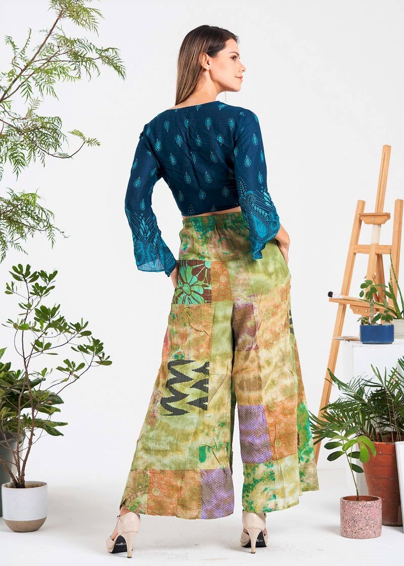 Multi-patch Wide-Leg Elastic Waist Pants (KT-1401): Assorted (Available Colors) / M/L | WILD FLIER GIFTS AND APPAREL