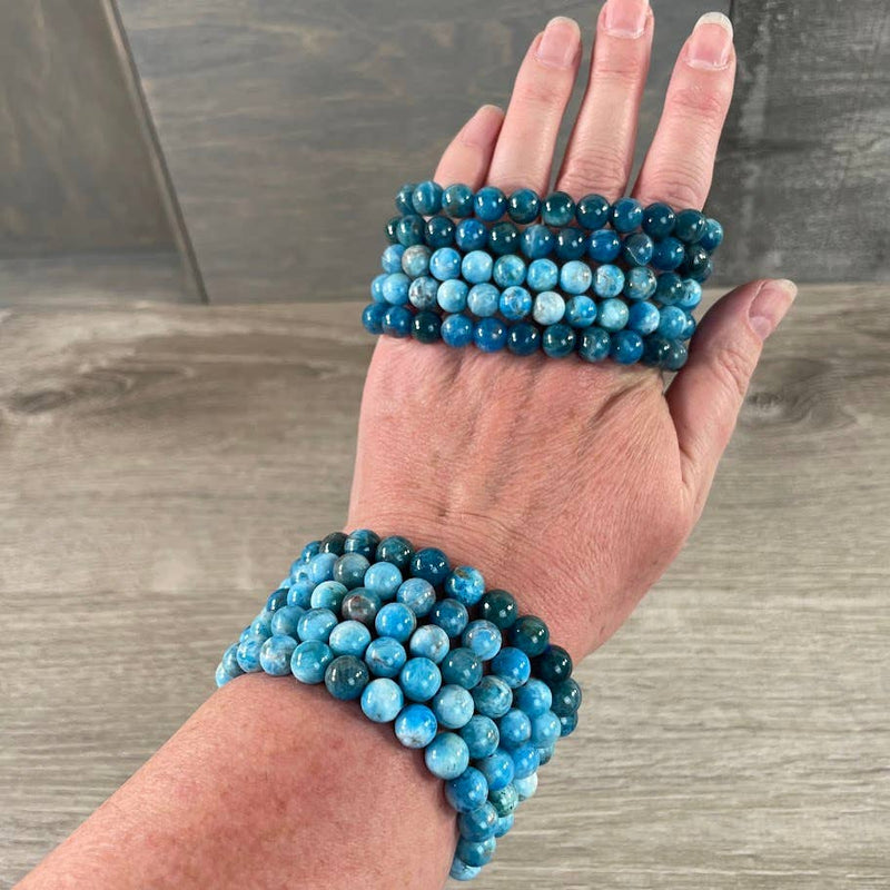 Blue Apatite 8mm Round Gemstone Beaded Bracelets