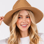 STRAW SUN HAT WITH COWRIE SHELLS AND MULTI COLORED BAND