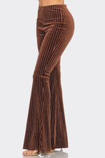 Brown Velvet Flared Long Pants with Glitter Stripes