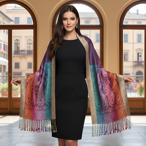6 Pack Pashmina Paisley Section Rainbow Shawl Wraps Assorted | WILD FLIER GIFTS AND APPAREL
