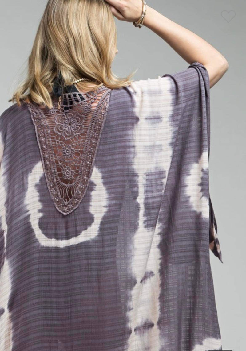 Macchia di Ruggine Tie Dye Kimono With Crochet Accent - WILD FLIER GIFTS AND APPAREL