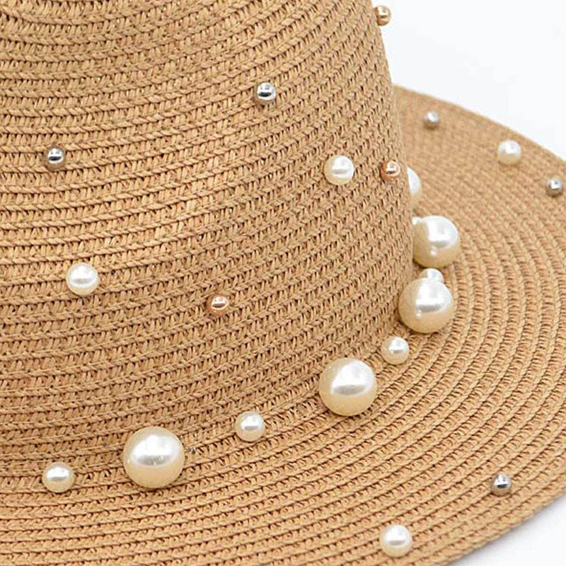 Pearl Beaded Fedora Sun Hat