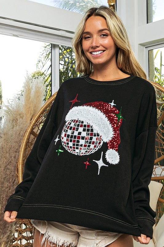 Sequin Christmas Santa Disco Ball Sweatshirt