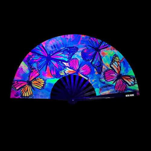 Flutter By Butterfly Super Blacklight Reactive Folding Fan: MULTI / O/S | WILD FLIER GIFTS AND APPAREL