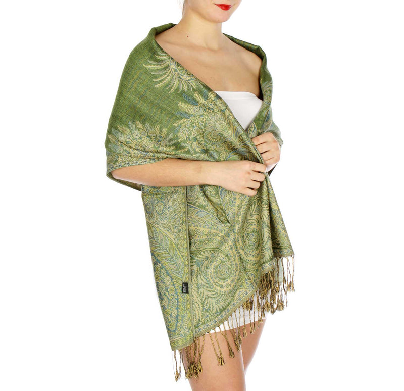 Green Big Paisley Pashmina Scarf Paisley Reversible Shawl Wraps