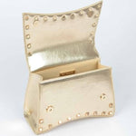 Metallic Faux Leather Studded Top Handle Clutch: BK | WILD FLIER GIFTS AND APPAREL