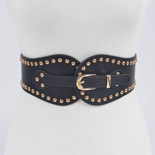 Studded Wide Stretch Belt: Black Silver | WILD FLIER GIFTS AND APPAREL