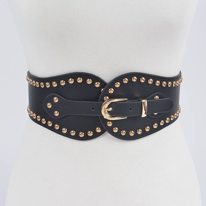 Studded Wide Stretch Belt: Black Silver | WILD FLIER GIFTS AND APPAREL