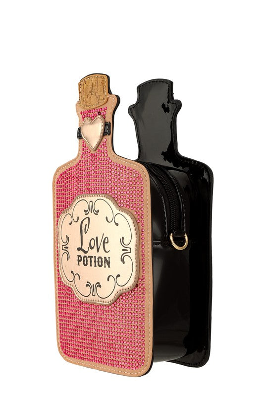 Rhinestone Love Potion Bottle Crossbody Bag