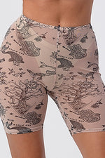 Bear Dance Tattoo Print Mesh Biker Shorts - WILD FLIER GIFTS AND APPAREL