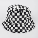 Plaid Fur Bucket Hat: Black White | WILD FLIER GIFTS AND APPAREL