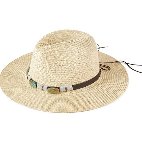 TURQUOISE BEADS BAND STRAW SUN HAT.: BG | WILD FLIER GIFTS AND APPAREL