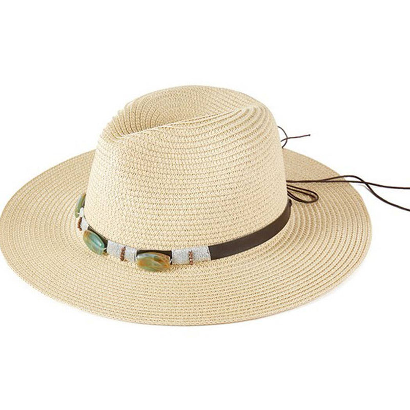 TURQUOISE BEADS BAND STRAW SUN HAT.: BG | WILD FLIER GIFTS AND APPAREL
