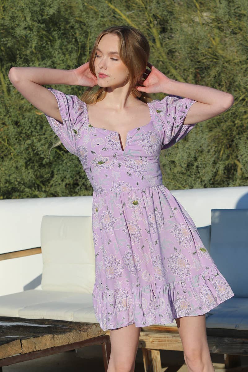 Angie Lavender Fields Puff Sleeve Dress