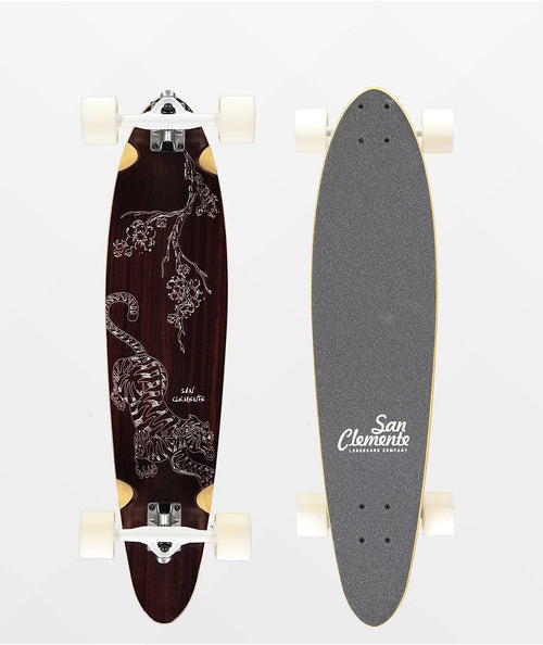 San Clemente Longboards Tiger Lilly Pintail Cruiser Complete Skateboard - 8" x 34" | WILD FLIER GIFTS AND APPAREL
