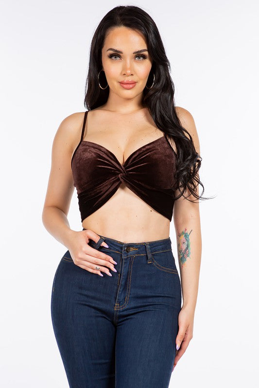 Bear Dance Velvet Crop Top with Twist Knot Detail - WILD FLIER GIFTS AND APPAREL