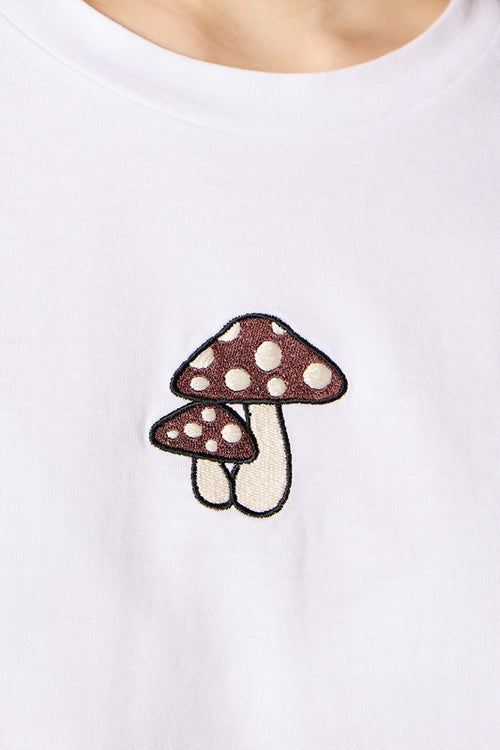 Mushroom Embroidered Cropped Tee