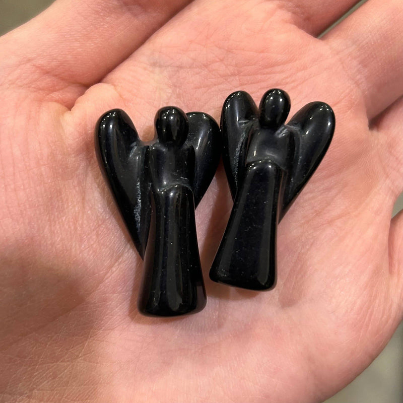 Gemstone Angel Figurines 1-Inch : Obsidian