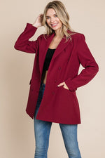 Burgundy Collar Long Double Breasted Blazer Jacket - WILD FLIER GIFTS AND APPAREL