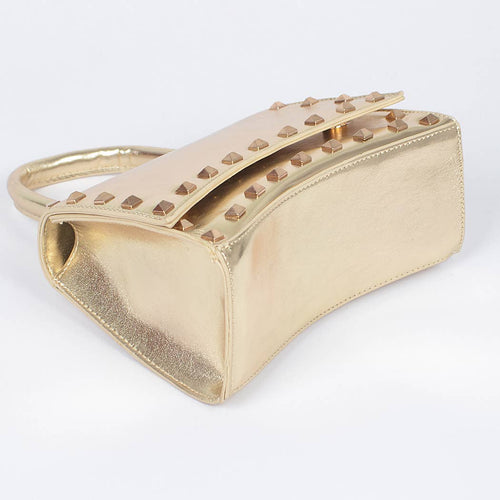 Metallic Faux Leather Studded Top Handle Clutch: BK | WILD FLIER GIFTS AND APPAREL