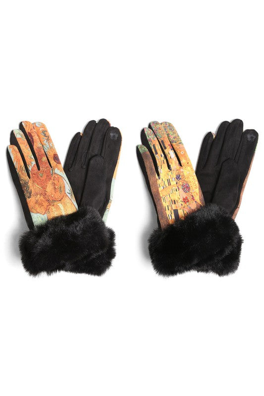 Van Gogh Painting Faux Fur Touch Smart Gloves