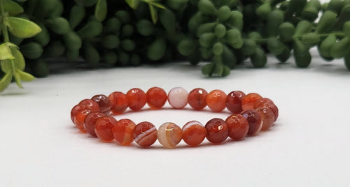 Banded Carnelian Faceted 8mm  Gemstone Bracelet-7.5" Long