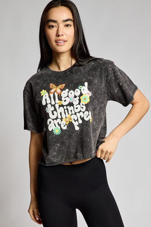 All Good Things Are Free Flower Butterfly Cropped Tee | WILD FLIER GIFTS AND APPAREL