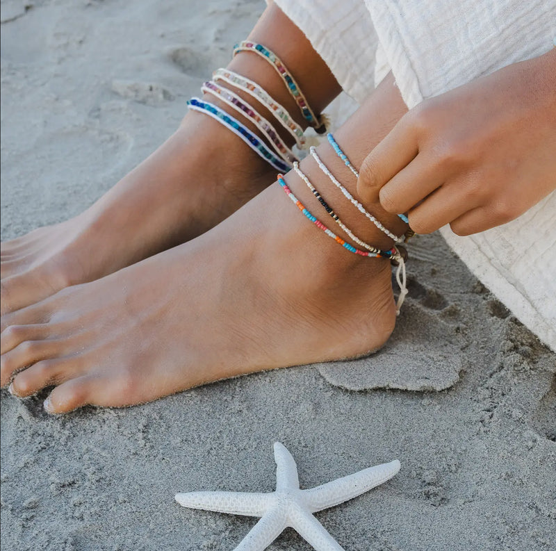 Lotus and Luna Beaded Anklets