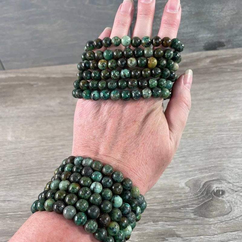 8mm Round Gemstone Beaded Bracelets – Assorted Crystals Bulk: African Turquoise | WILD FLIER GIFTS AND APPAREL